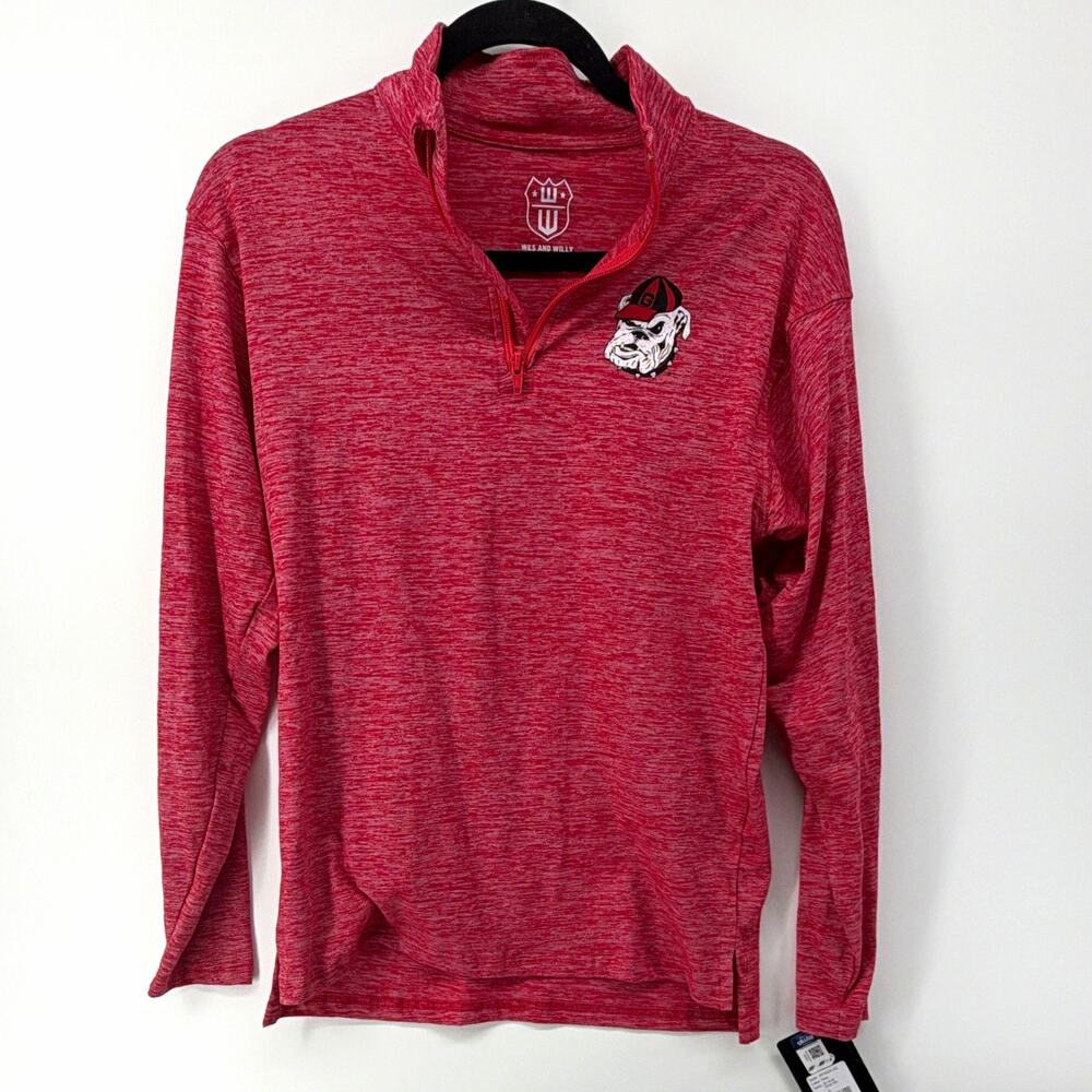Wes and Willy Georgia Bulldogs Red 1/4 Zip Sweatshirt Pullover Size Youth NWT
